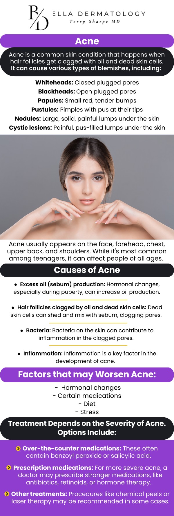 At Bella Dermatology in McDonough, we believe that effective acne treatment starts with a personalized approach. Dr. Terry Sharpe, MD, works closely with you to create a treatment plan that’s uniquely suited to your skin, ensuring you feel confident and well-informed throughout the process. We’re committed to providing the highest level of care tailored to your individual needs. For more information, contact us or request an appointment online. We are conveniently located at 2340 Patrick Henry Parkway Suite 150, McDonough, GA 30253.