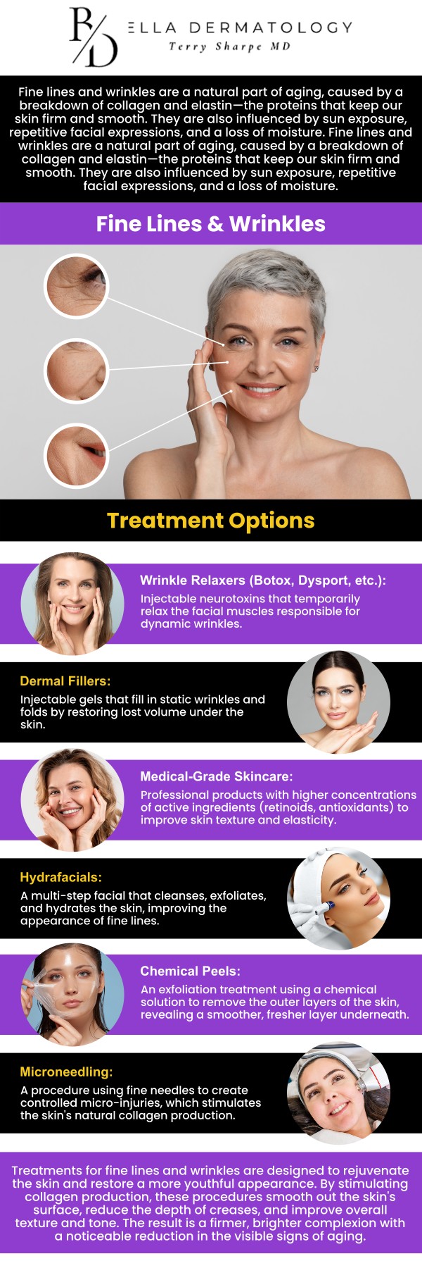 At Bella Dermatology, Dr. Terry L. Sharpe, MD, uses advanced techniques to smooth fine lines and restore a youthful appearance. Whether through injectables or other effective treatments, we tailor solutions to meet your unique skin needs. For more information, contact us or schedule an appointment online. We are conveniently located at 2340 Patrick Henry Pkwy Suite 150, McDonough, GA 30253.