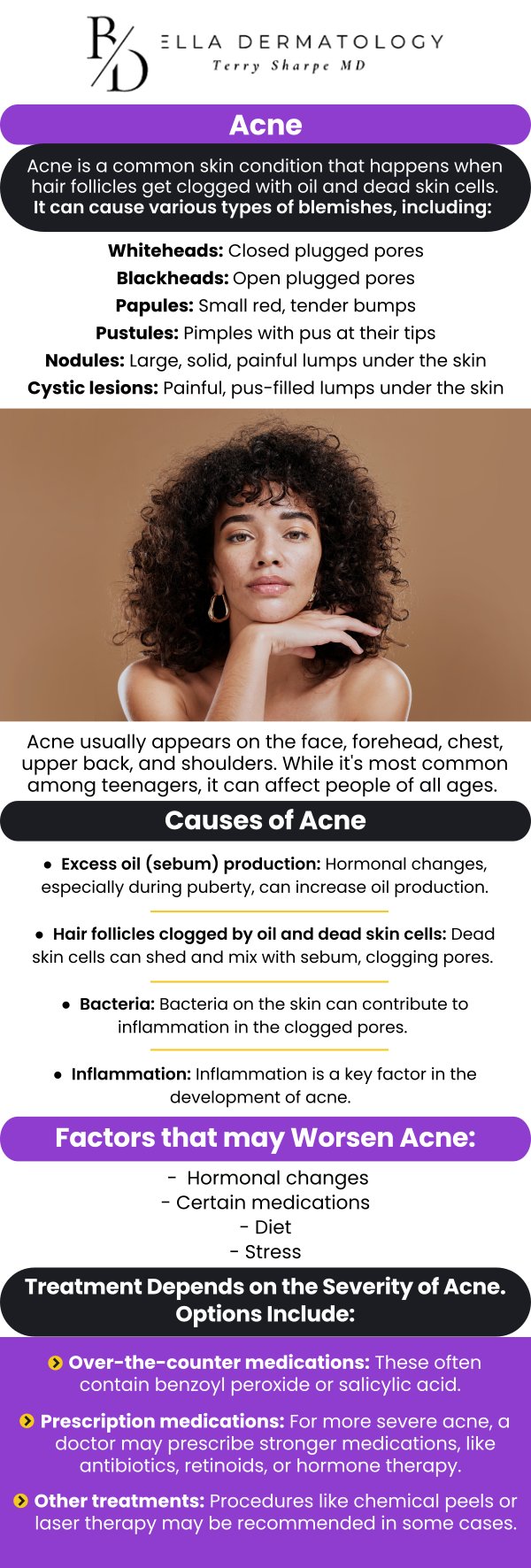 Acne is one of the most common skin conditions, yet it is also one of the most deeply personal and frustrating to manage alone. At Bella Dermatology, we move beyond over-the-counter promises to provide clinical, high-performance solutions for clear skin. Led by Dr. Terry Sharpe, MD, our clinic specializes in identifying the specific drivers of your breakouts—whether they are hormonal, environmental, or genetic. We combine medical-grade prescriptions with advanced aesthetic procedures to not only clear active acne but also to heal the skin and prevent long-term scarring. For more information, contact us or request an appointment online. We are conveniently located at 2340 Patrick Henry Parkway Suite 150, McDonough, GA 30253.