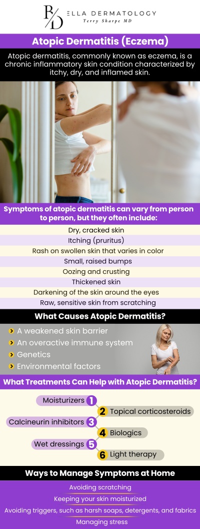 Dealing with itchy, inflamed, or irritated skin can be an exhausting experience that impacts every facet of your daily life. At Bella Dermatology, we understand that eczema is more than just a surface-level rash; it is a complex condition that requires a dedicated, medical-grade approach. Led by Dr. Terry Sharpe, MD, our clinic in McDonough, GA, offers advanced diagnostic tools and therapeutic interventions to help you reclaim your comfort. We focus on identifying your specific triggers and creating a long-term management plan that restores your skin’s natural barrier and brings much-needed relief to your family. For more information, contact us or request an appointment online. We are conveniently located at 2340 Patrick Henry Parkway Suite 150, McDonough, GA 30253.