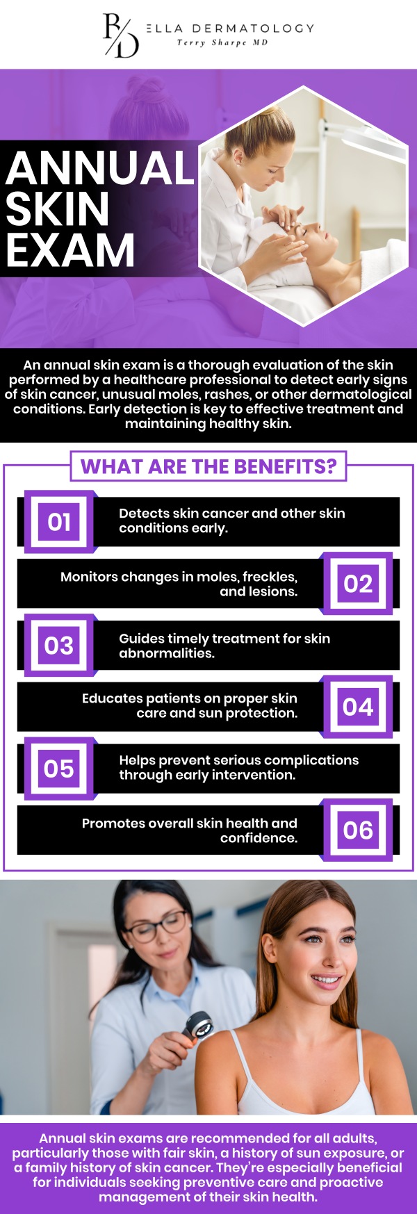 Common questions asked by patients: What is an annual skin exam, and why is it important? How often should I schedule an annual skin exam? What should I expect during an annual skin exam? Can an annual skin exam help detect skin cancer? For more information, contact us or schedule an appointment online. We are conveniently located at 2340 Patrick Henry Parkway Suite 150, McDonough, GA 30253. We serve patients from McDonough GA, Flippen GA, Stockbridge GA, Lovejoy GA, Hampton GA, Locust Grove GA, and surrounding cities.